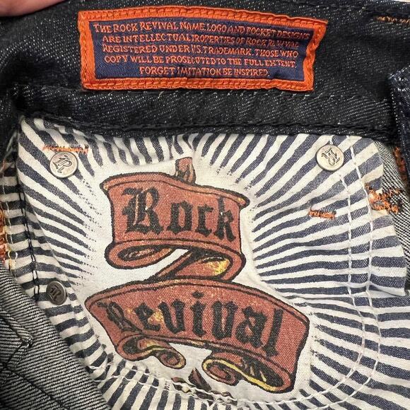 Rock Revival Low Rise Heather Boot Jeans Dark Wash Fleur des Lis Buttons Size 29 - Picture 12 of 13